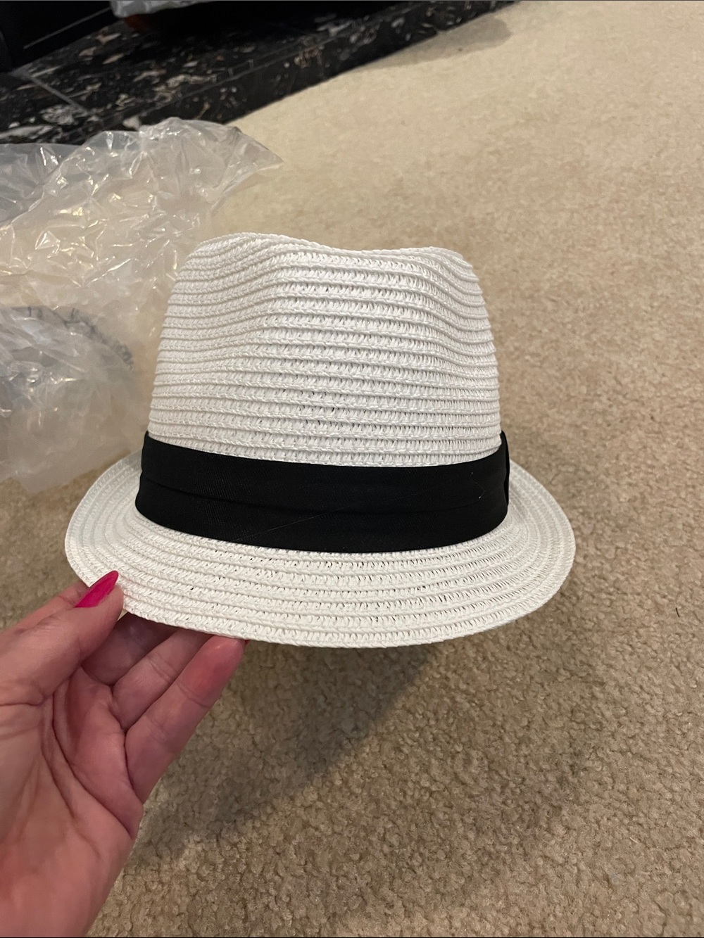 Classic White Straw Fedora with Black Band - Men's Hat